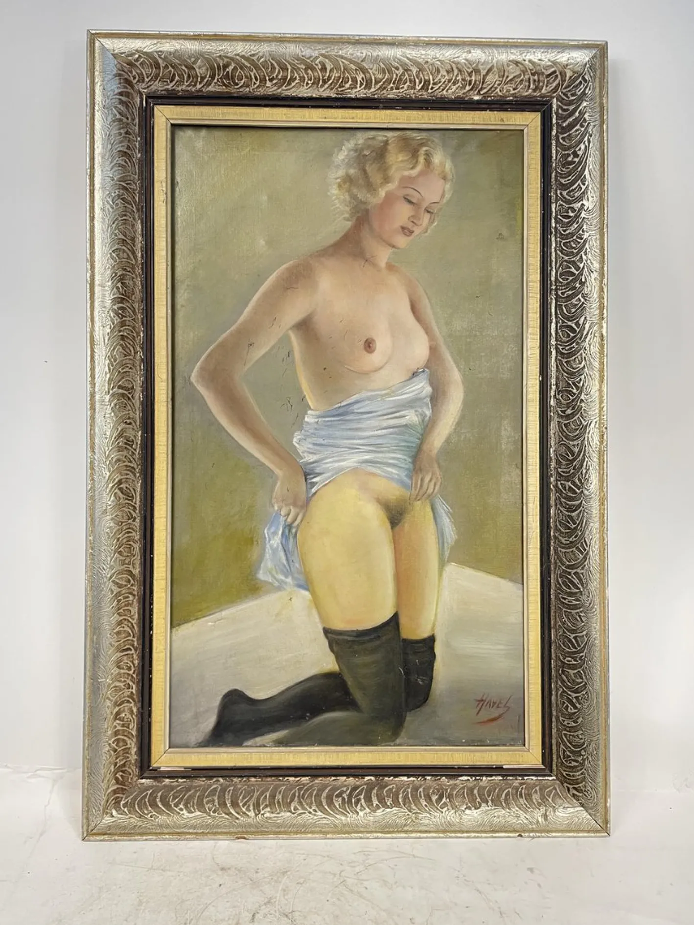 Aktporträt einer deutschen Frau, Öl auf Leinwand, 1920er, gerahmt