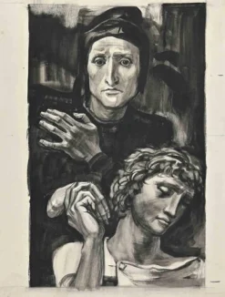 Albert Decaris, The Compassion, Mid-Century Aquarell und Tuschezeichnung