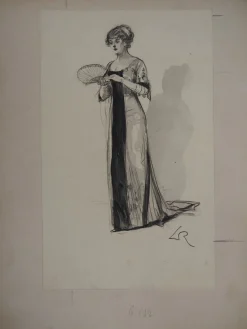 Alméry Lobel-Riche, Jeune femme à l'éventail, 1920er, Zeichnung