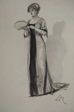 Alméry Lobel-Riche, Jeune femme à l'éventail, 1920er, Zeichnung