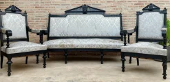 Alphonsine Wohnzimmer Set aus Ebonisiertem Holz, 1900er, 3er Set