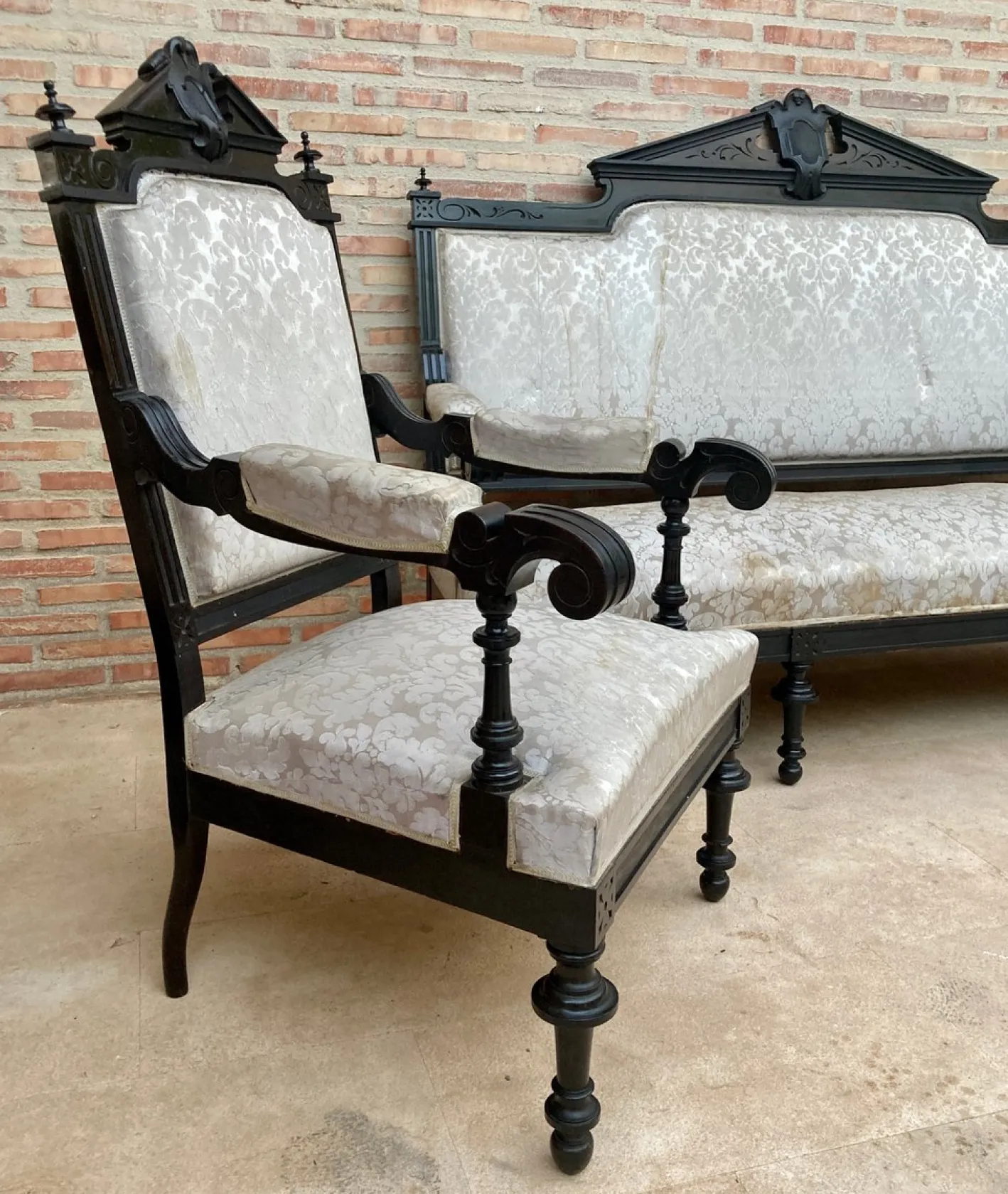 Alphonsine Wohnzimmer Set aus Ebonisiertem Holz, 1900er, 3er Set