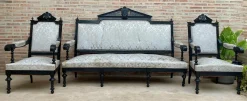 Alphonsine Wohnzimmer Set aus Ebonisiertem Holz, 1900er, 3er Set