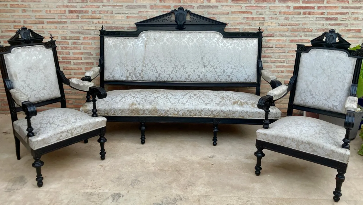 Alphonsine Wohnzimmer Set aus Ebonisiertem Holz, 1900er, 3er Set