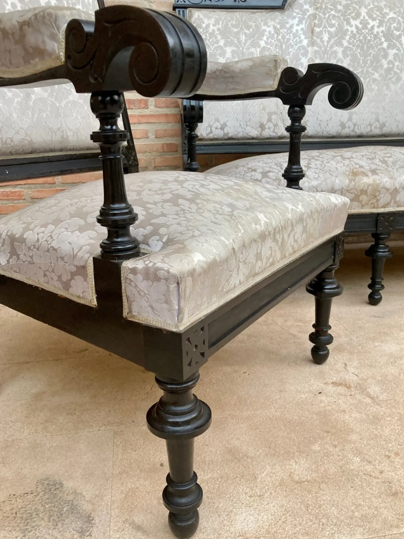 Alphonsine Wohnzimmer Set aus Ebonisiertem Holz, 1900er, 3er Set