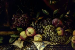 Andrea Marinell, Großes Stillleben mit Früchten, Öl auf Leinwand, 1980er, Gerahmt