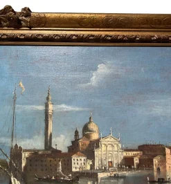 Ansicht von Venedig mit der Insel San Giorgio Maggiore und der Basilika, Öl auf Leinwand, 19. Jh., gerahmt