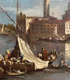 Ansicht von Venedig mit der Insel San Giorgio Maggiore und der Basilika, Öl auf Leinwand, 19. Jh., gerahmt