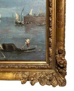 Ansicht von Venedig mit der Insel San Giorgio Maggiore und der Basilika, Öl auf Leinwand, 19. Jh., gerahmt