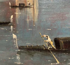 Ansicht von Venedig mit der Insel San Giorgio Maggiore und der Basilika, Öl auf Leinwand, 19. Jh., gerahmt