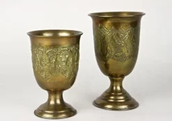Antike Biedermeier Messing Kelche, 1860, 2er Set