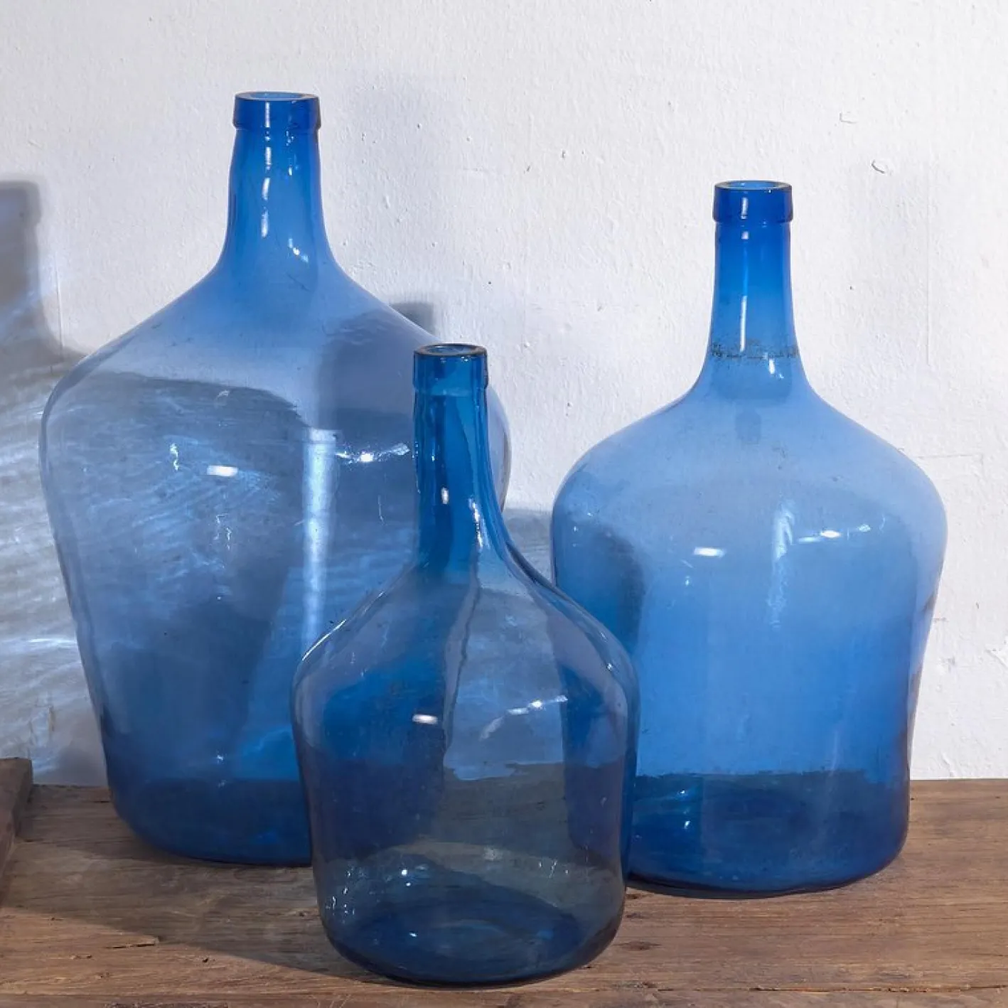 Antike Blaue Farbige Demijohns, 1920, 3 . Set