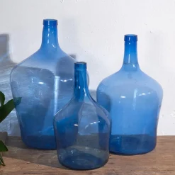 Antike Blaue Farbige Demijohns, 1920, 3 . Set