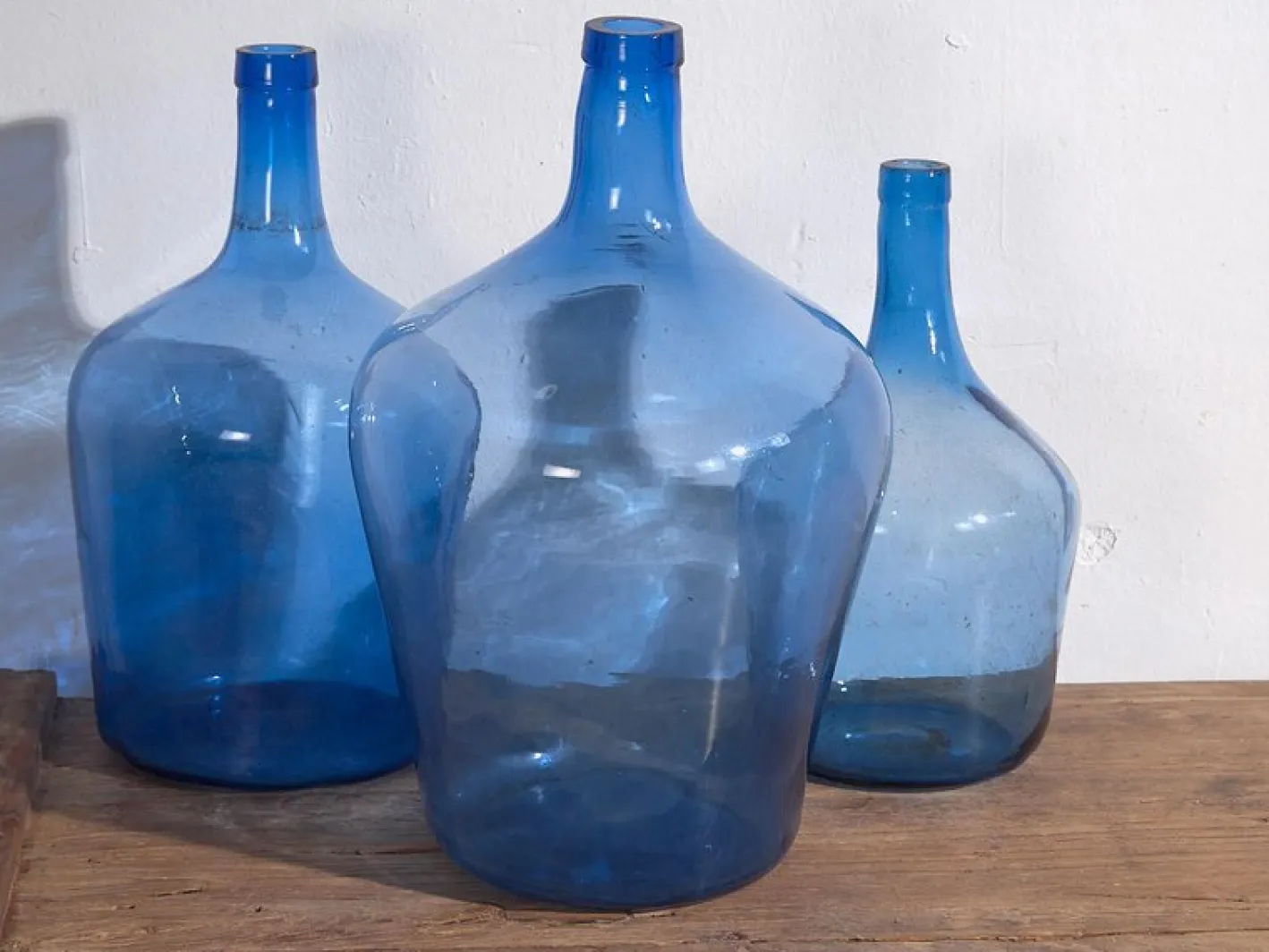Antike Blaue Farbige Demijohns, 1920, 3 . Set