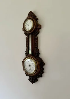 Antike edwardianische Banjo Barometer aus geschnitzter Eiche, 1900