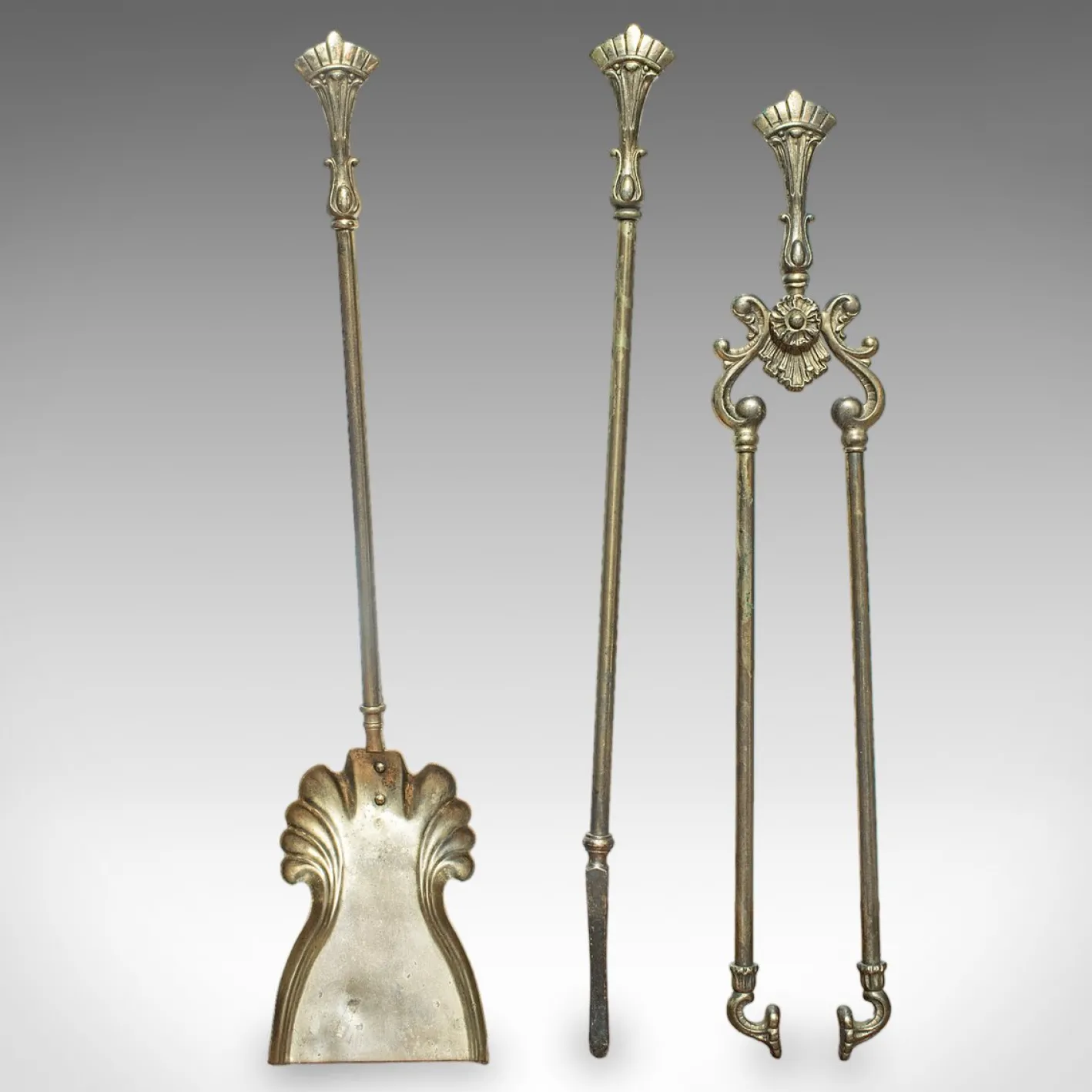 Antike englische Kaminbesteck im viktorianischen Jugendstil, 1900er, 4er Set