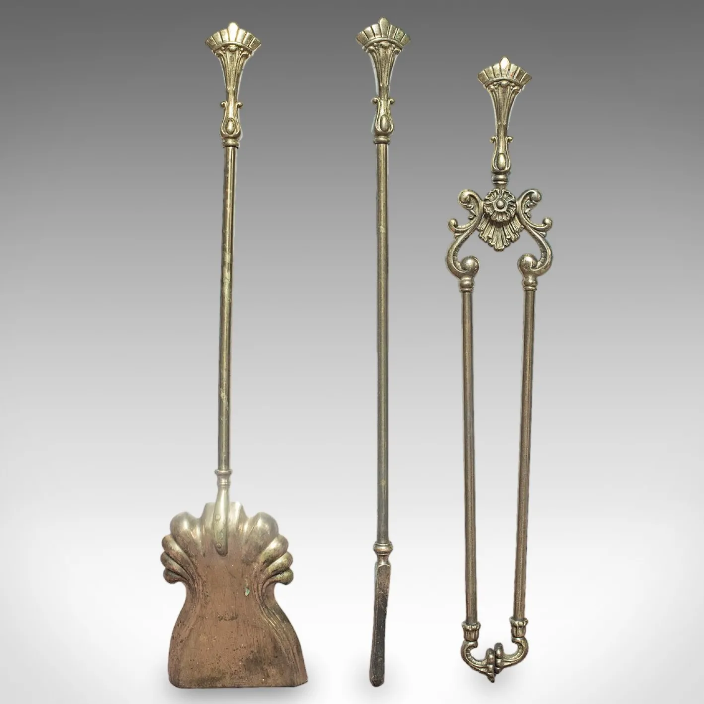 Antike englische Kaminbesteck im viktorianischen Jugendstil, 1900er, 4er Set