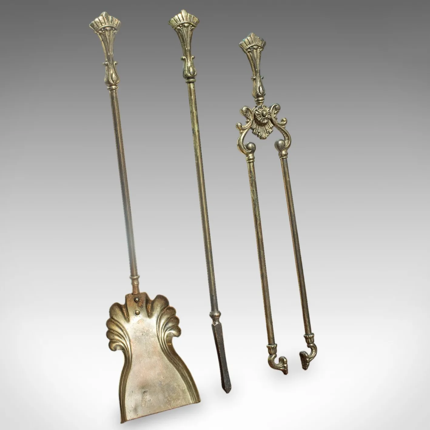 Antike englische Kaminbesteck im viktorianischen Jugendstil, 1900er, 4er Set
