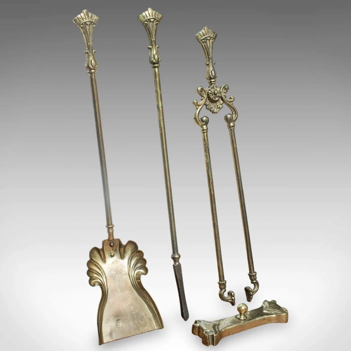 Antike englische Kaminbesteck im viktorianischen Jugendstil, 1900er, 4er Set