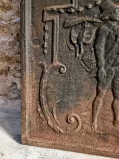 Antike französische Gusseisen-Kaminwand, 18. Jahrhundert