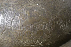 Antike islamische Syrien Stehlampe aus Messing mit handbemaltem Kamelleder Lampenschirm, 1930er