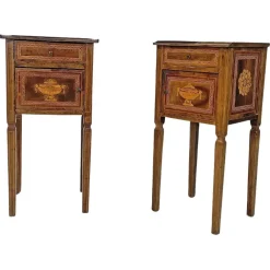 Antike italienische Nachttische aus Holz mit floralen Intarsien, 1750er, 2er Set