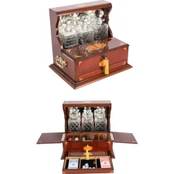 Antike Karaffe Tantalus und Spiele aus Satinholz mit drei Schliffen, 1890er, 6 . Set
