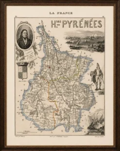 Antike Karte von Hautes-Pyrénées von Vuillemin, France, 1850