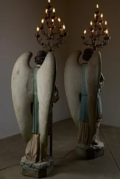 Antike Kirche Engel Kerzenhalter mit Messing Kronleuchtern, 19. Jh., 2er Set