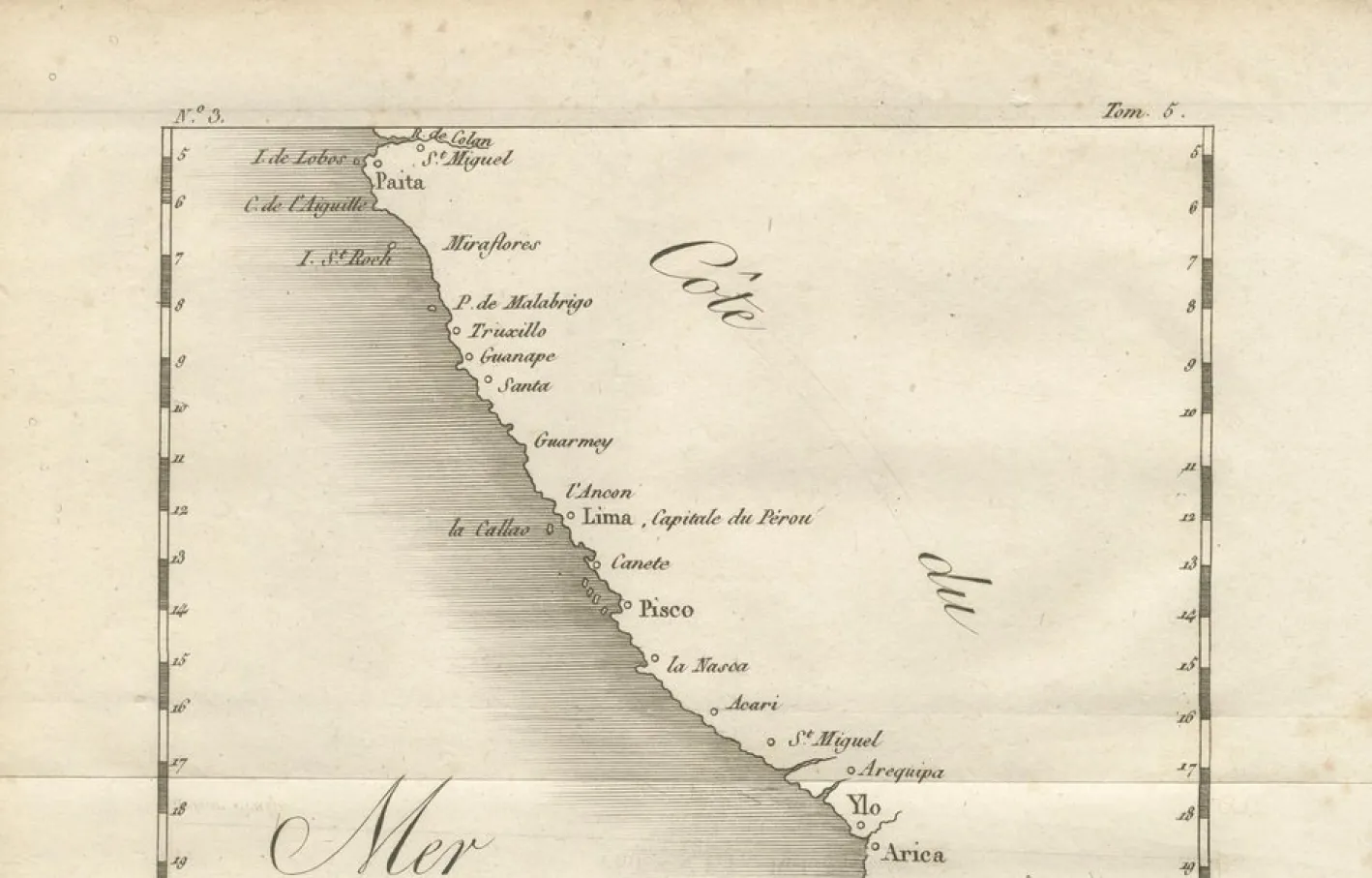 Antike Landkarte der Küste von Peru und Chile, 1760er