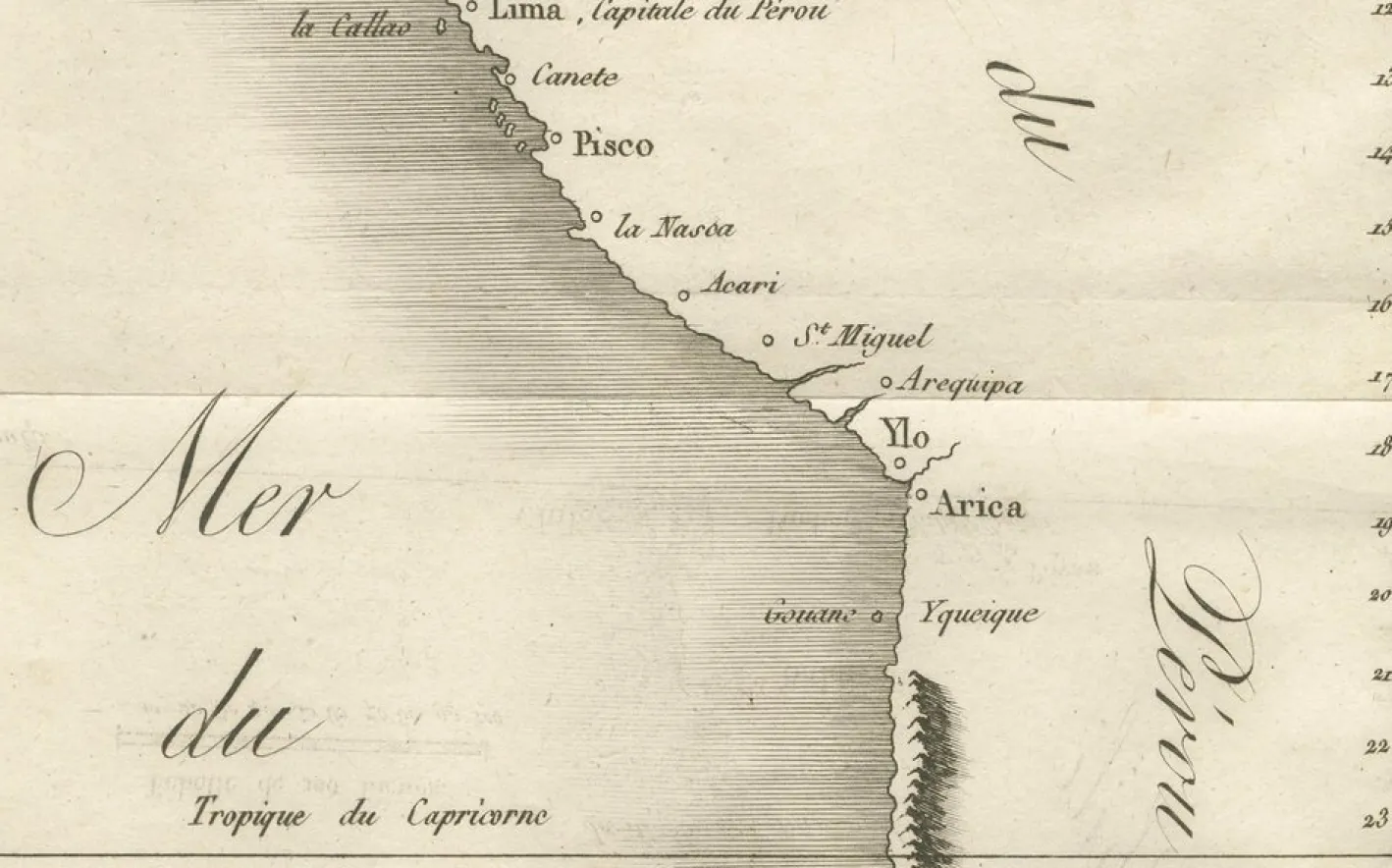 Antike Landkarte der Küste von Peru und Chile, 1760er