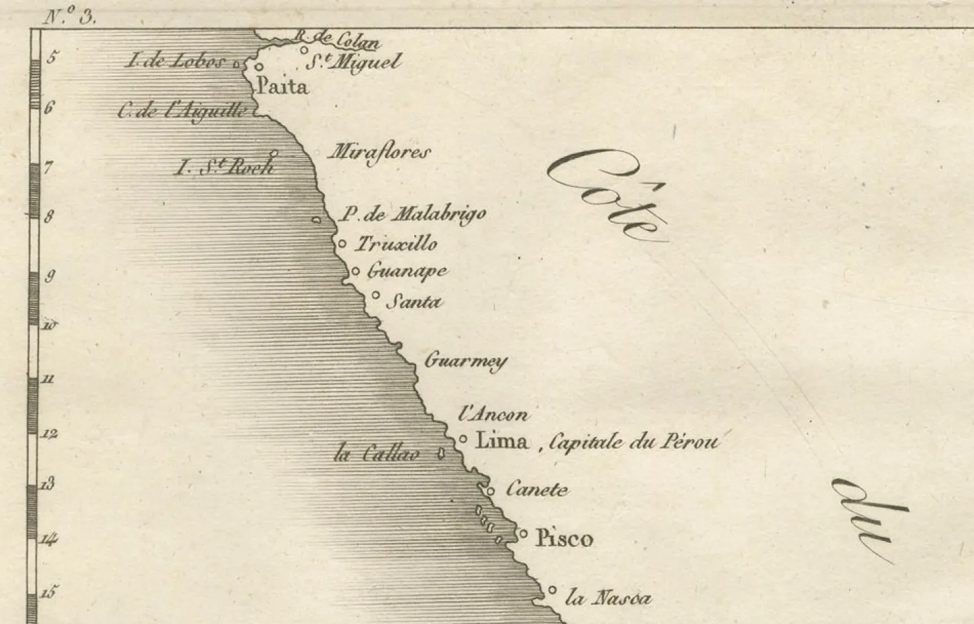 Antike Landkarte der Küste von Peru und Chile, 1760er