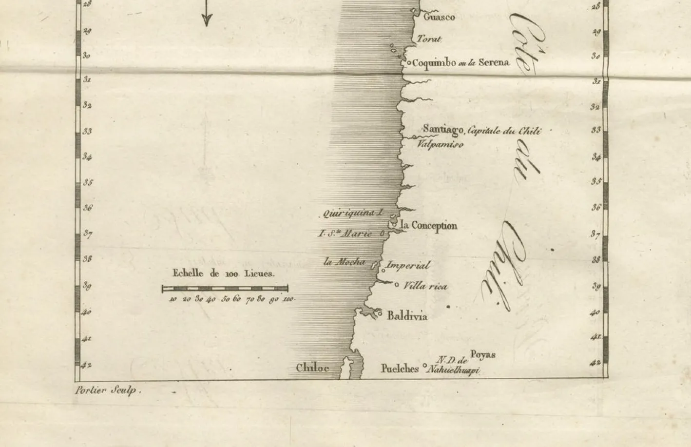 Antike Landkarte der Küste von Peru und Chile, 1760er