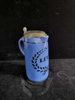 Antiker Bierkrug aus Fayence & Keramik mit Zinndeckel, Brüssel, Belgien, 1820er