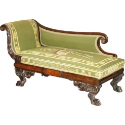 Antike Regency Bestickte Hartholz Chaiselongue, 1810