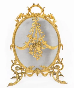 Antiker französischer Rokoko Kaminschirm aus Messing, 1800er