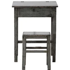 Antiker Grau Lackierter Schreibtisch und Hocker, 2er Set
