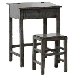 Antiker Grau Lackierter Schreibtisch und Hocker, 2er Set