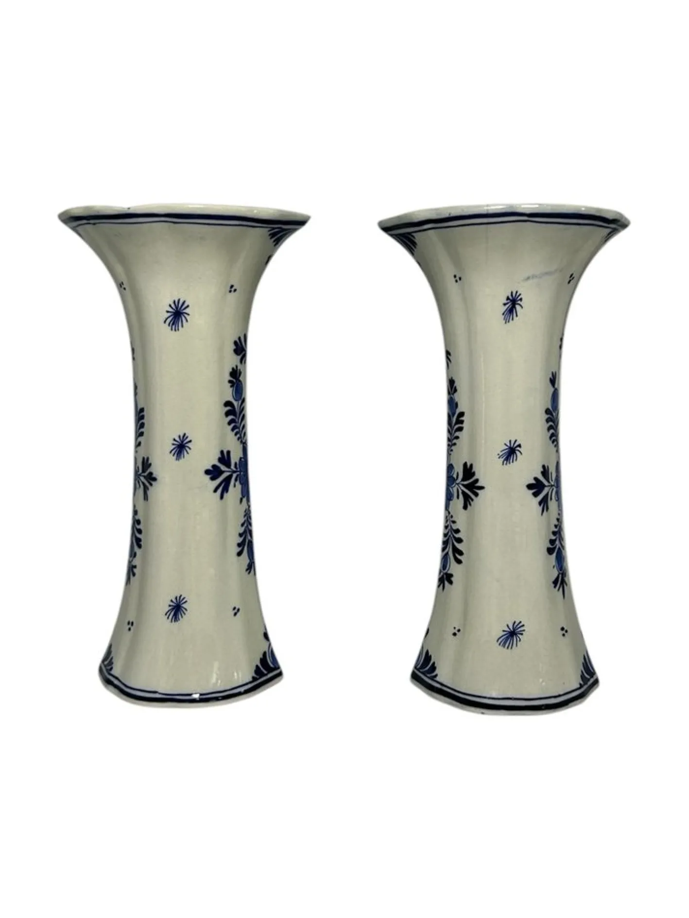 Antike Royal Delft Handbemalte Florale Trompetenförmige Vasen von lgn Ten Dam, 1916, 2er Set
