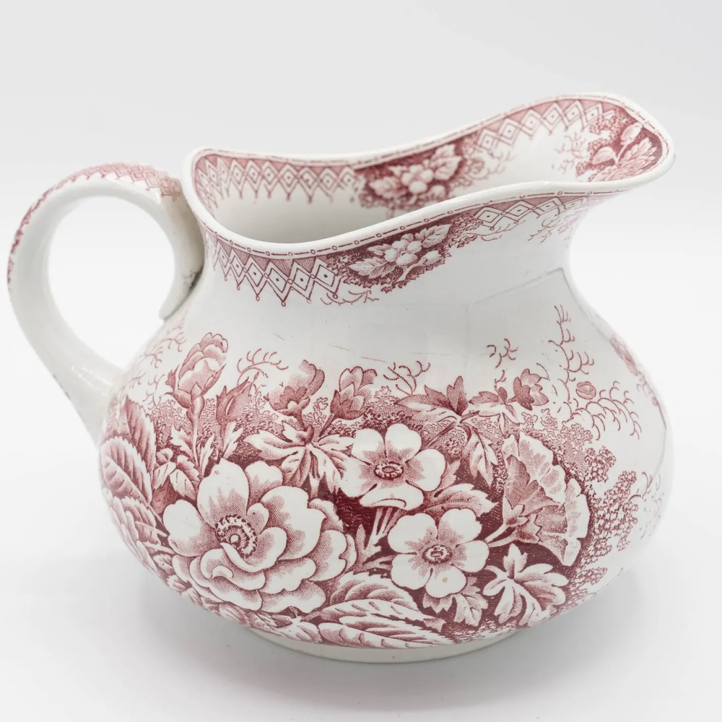 Antiker Terre De Fer Krug mit Blumenmuster von St. Amand, Frankreich, 1890er