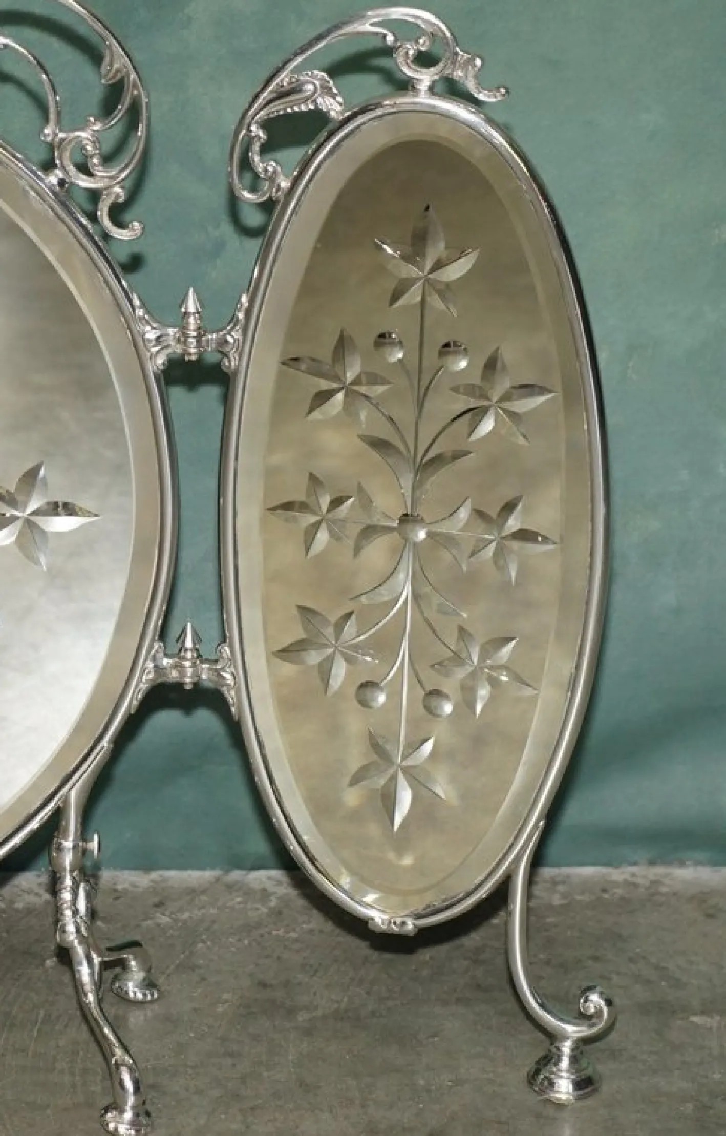 Antiker versilberter italienischer Art Deco Kaminschirm aus geschliffenem Glas von Aeg, 1920