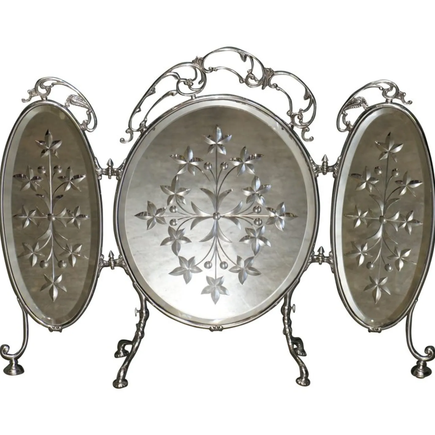 Antiker versilberter italienischer Art Deco Kaminschirm aus geschliffenem Glas von Aeg, 1920