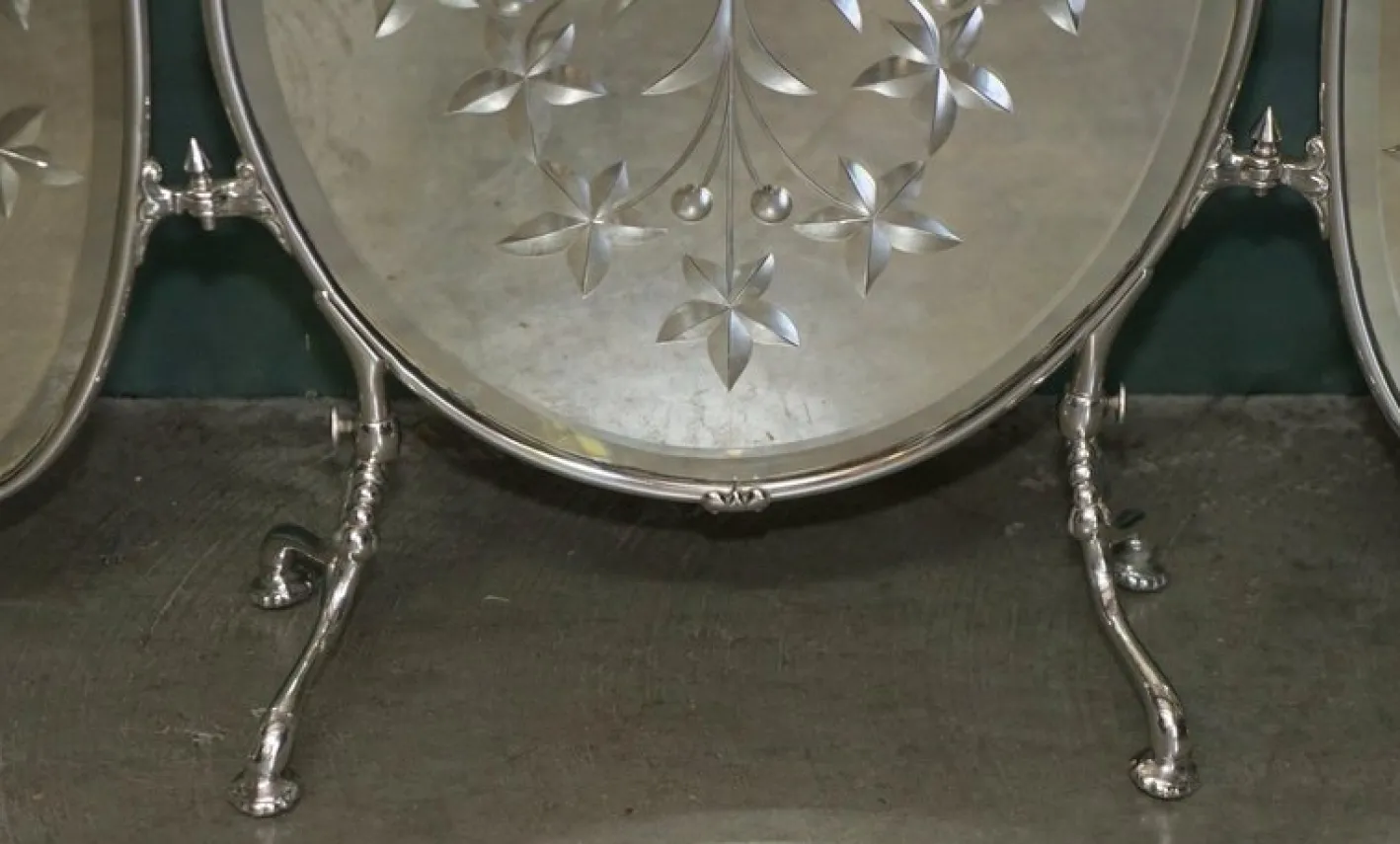 Antiker versilberter italienischer Art Deco Kaminschirm aus geschliffenem Glas von Aeg, 1920
