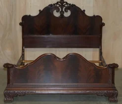 Antiker viktorianischer Bettrahmen aus geflammtem Hartholz, 1880er