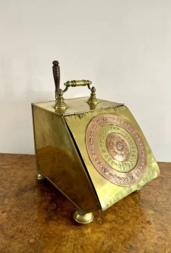 Antiker viktorianischer Kohlekasten aus Messing & Kupfer, 1880