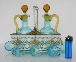 Antikes Französisches Cabaret Likörservice aus Handgeblasenem Glas von LeGras, 1890er