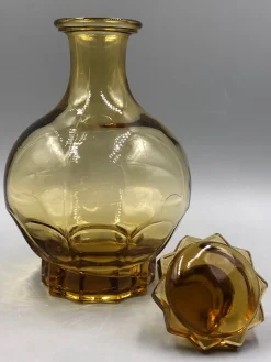 Antikes französisches Likör Set aus bernsteinfarbenem Pressglas, 7
