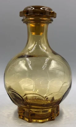 Antikes französisches Likör Set aus bernsteinfarbenem Pressglas, 7