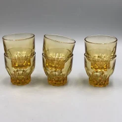 Antikes französisches Likör Set aus bernsteinfarbenem Pressglas, 7