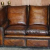 Antikes handgefärbtes braunes 4-Sitzer Ledersofa von Knoll